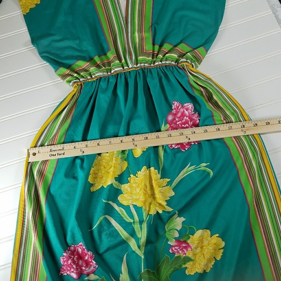 Floral Print Empire Waist Plunge Neckline Dress M - Picture 5 of 8